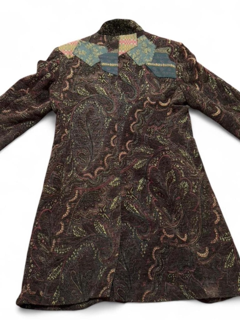 Vintage brown WRAPS patchwork coat - Picture 2 of 5